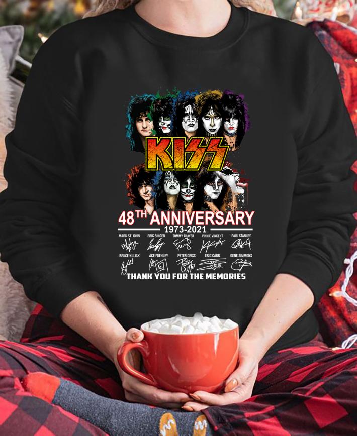 Kiss band 48th anniversary 1973-2021 signatures thank you for the memories t-shirt sweatshirt