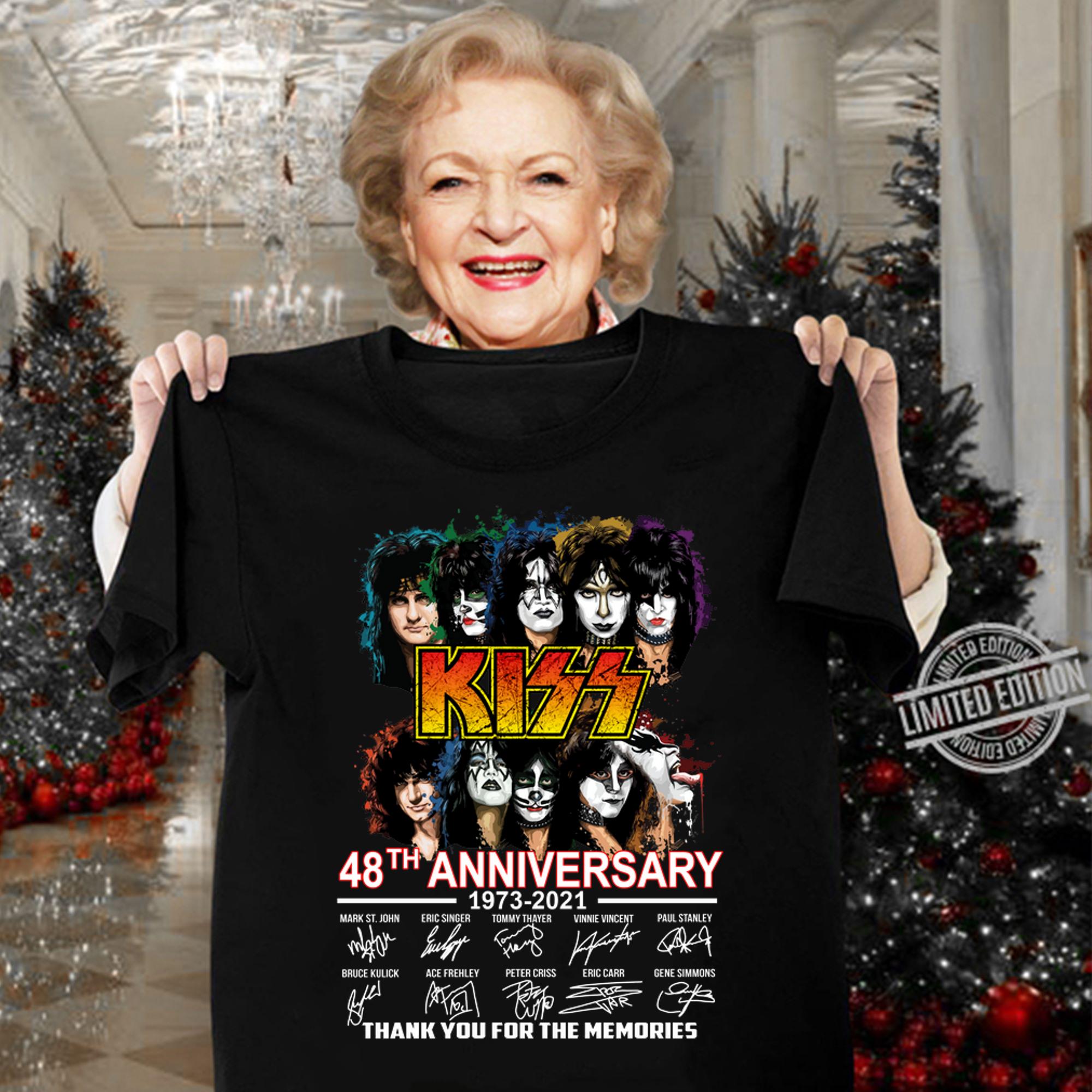 Kiss band 48th anniversary 1973-2021 signatures thank you for the memories t-shirt woman shirt