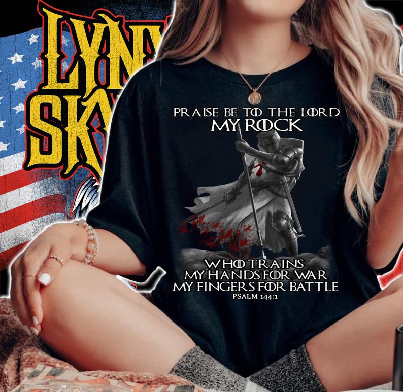 Praise Be To The Lord My Rock Who Trains My Hands For War My Fingers For Battle Psalm t-shirt woman shirt