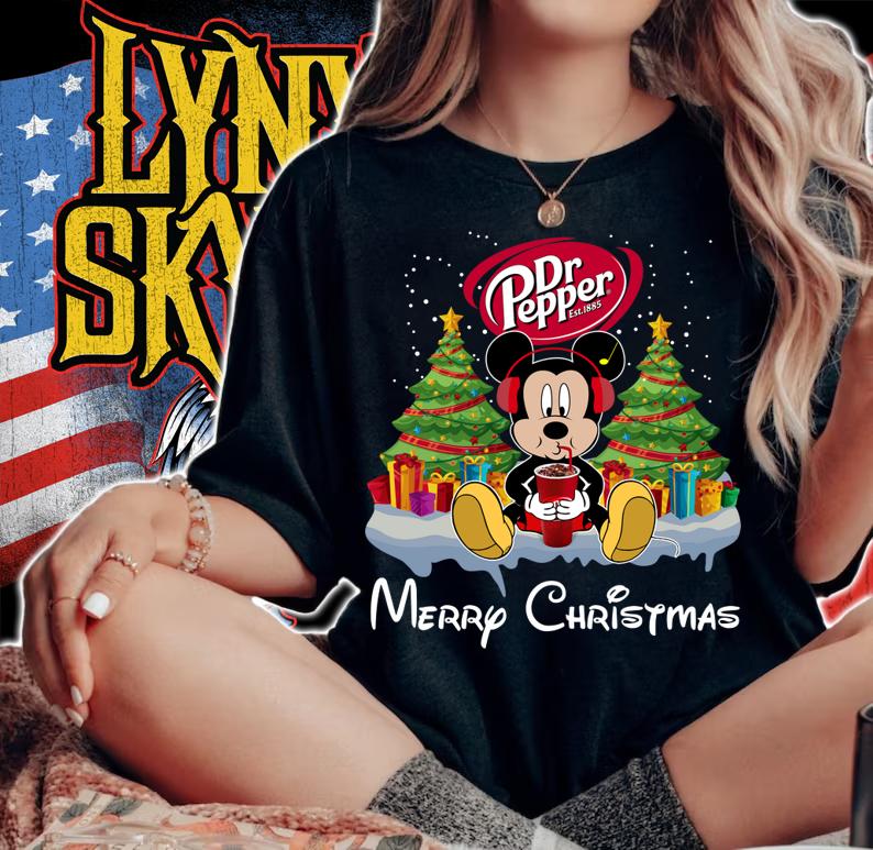 Hot Disney Mickey Mouse Drink Dr Pepper Merry Christmas t-shirt woman shirt