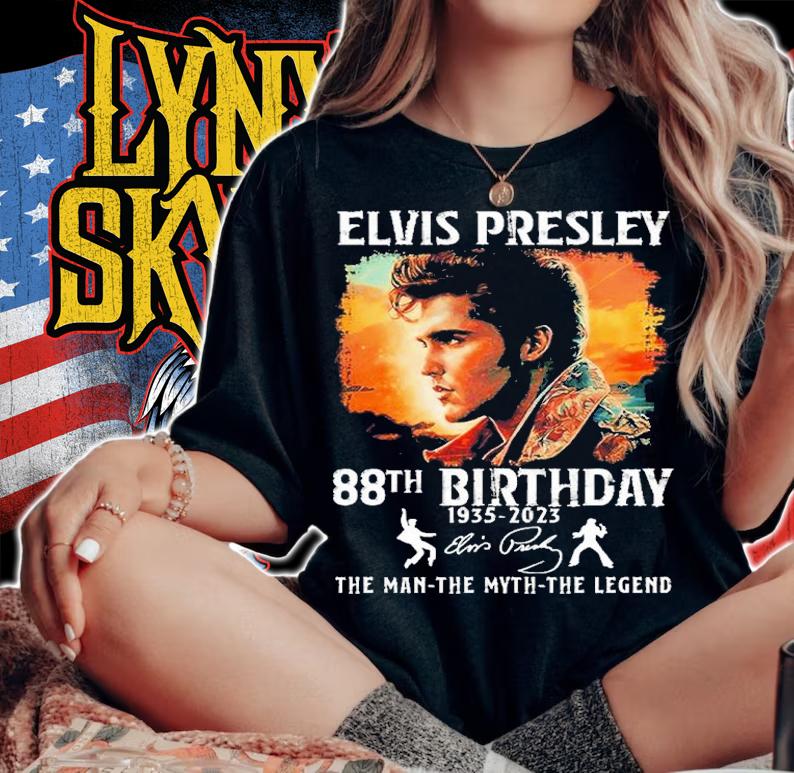 Elvis Presley 88th Birthday 1935-2023 Signatures The Man The Myth The Legend t-shirt woman shirt