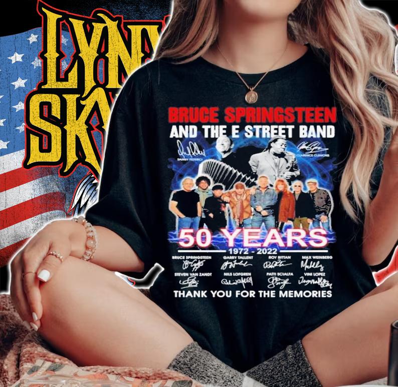 Bruce Springsteen and The E Street band 50 years 1972 2022 thank you for the memories signatures shirt t-shirt