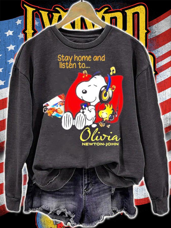 Snoopy Stay Home And Listen To Olivia Newton-John Shirt t-shirt