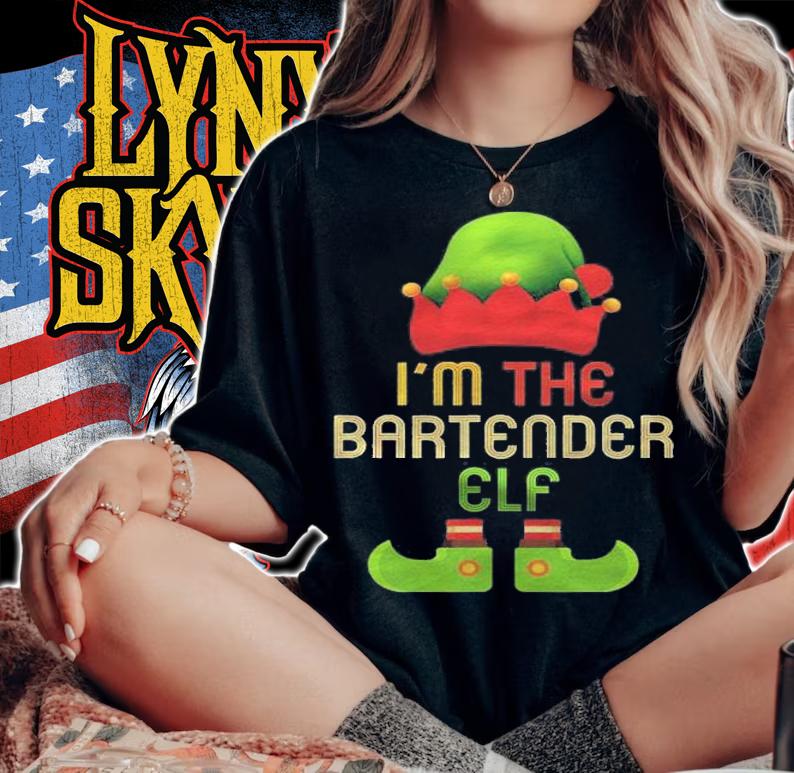 Bartender Elf Christmas Matching Family Pajama Christmas t-shirt woman shirt