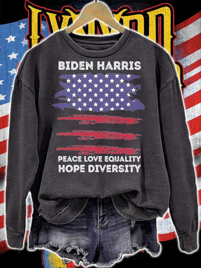 Biden Harris Peace Love Equality Hope Diversity USA Flag T-Shirt t-shirt sweatshirt