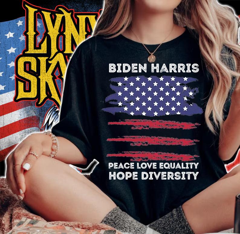 Biden Harris Peace Love Equality Hope Diversity USA Flag T-Shirt t-shirt woman shirt