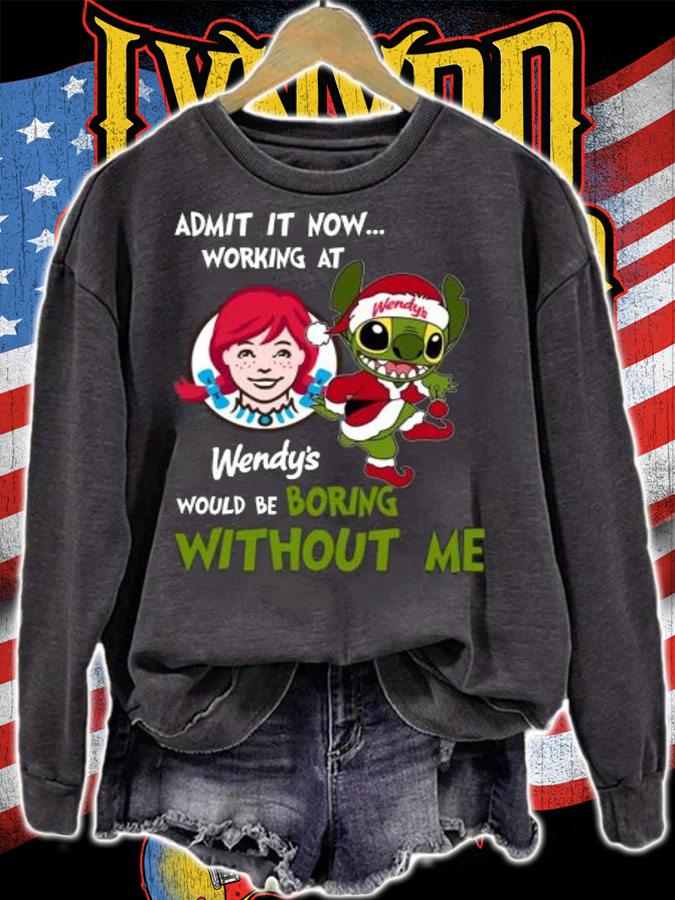 Stitch Admit It Now Working At Wendys Would Be Boring Without Me Christmas t-shirt