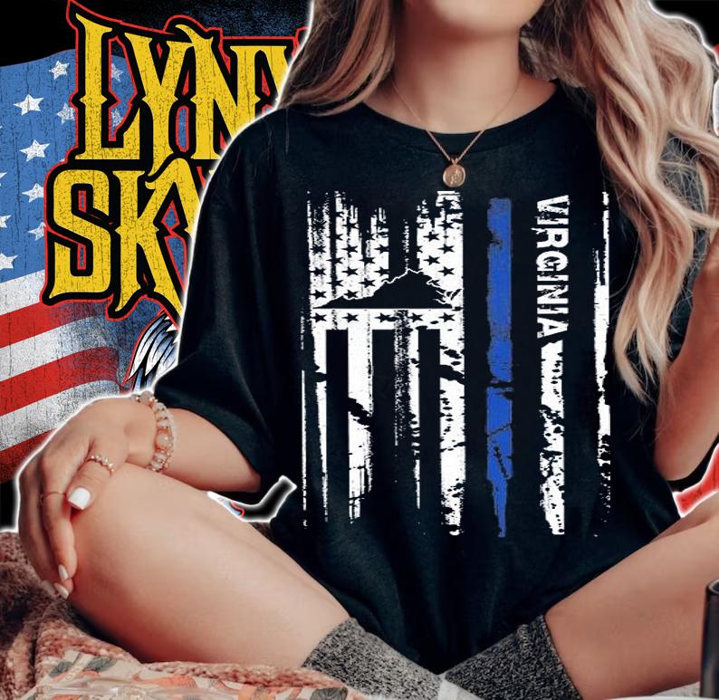 Virginia Cop Thin Blue Line LEO Police American Flag T-Shirt t-shirt woman shirt