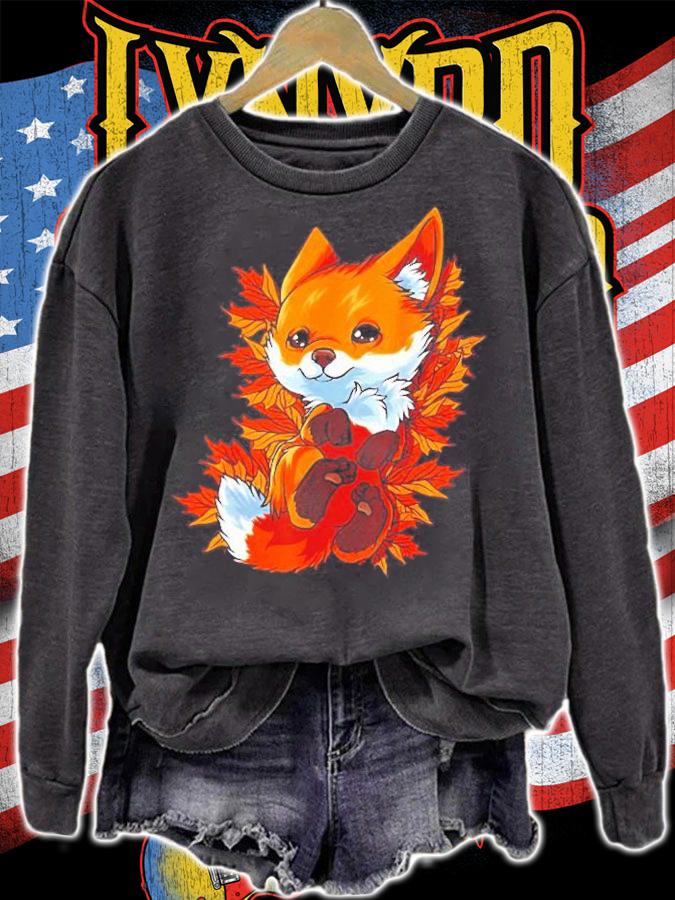 Fox Baby Animal Autumn Fall Leaves Red Forest Shirt t-shirt sweatshirt