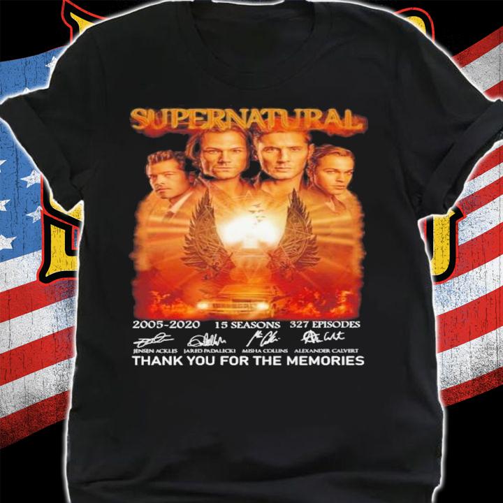 Supernatural 2005-2020 15 Seasons 327 Episodes Signatures Thank You For The Memories Shirt t-shirt shirt