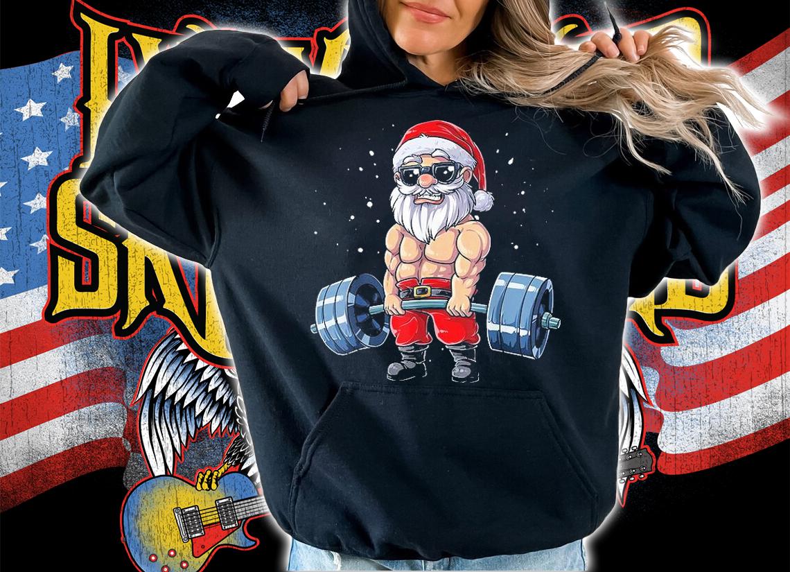 Santa Weightlifting Christmas Fitness Gym Deadlift Xmas Men T-Shirt t-shirt hoodie