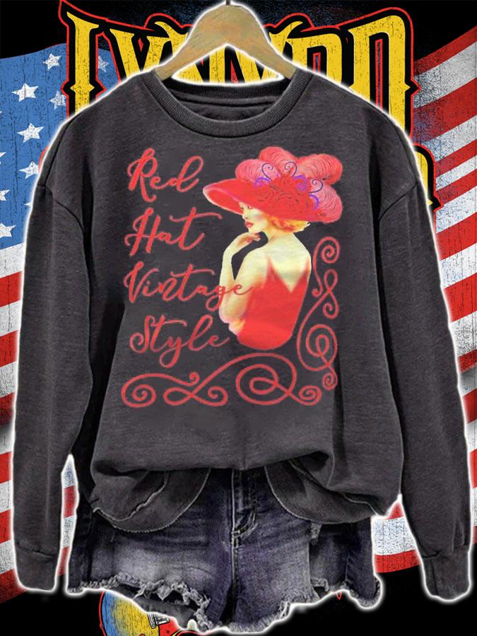 Red Hat Vintage Style Women Gift Shirt t-shirt sweatshirt