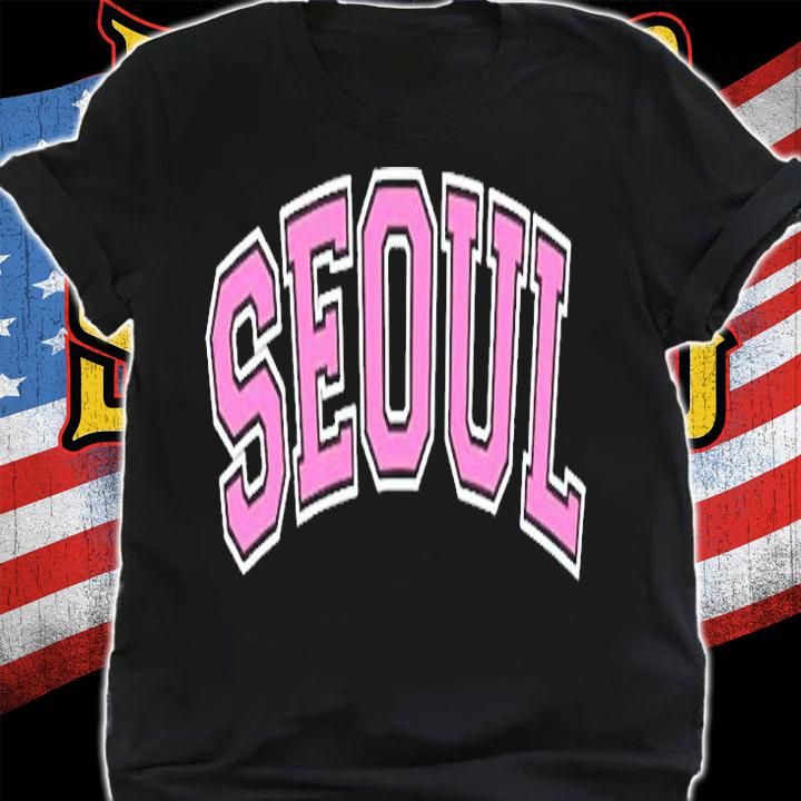 Seoul South Korea Varsity Style Pink Text T-Shirt