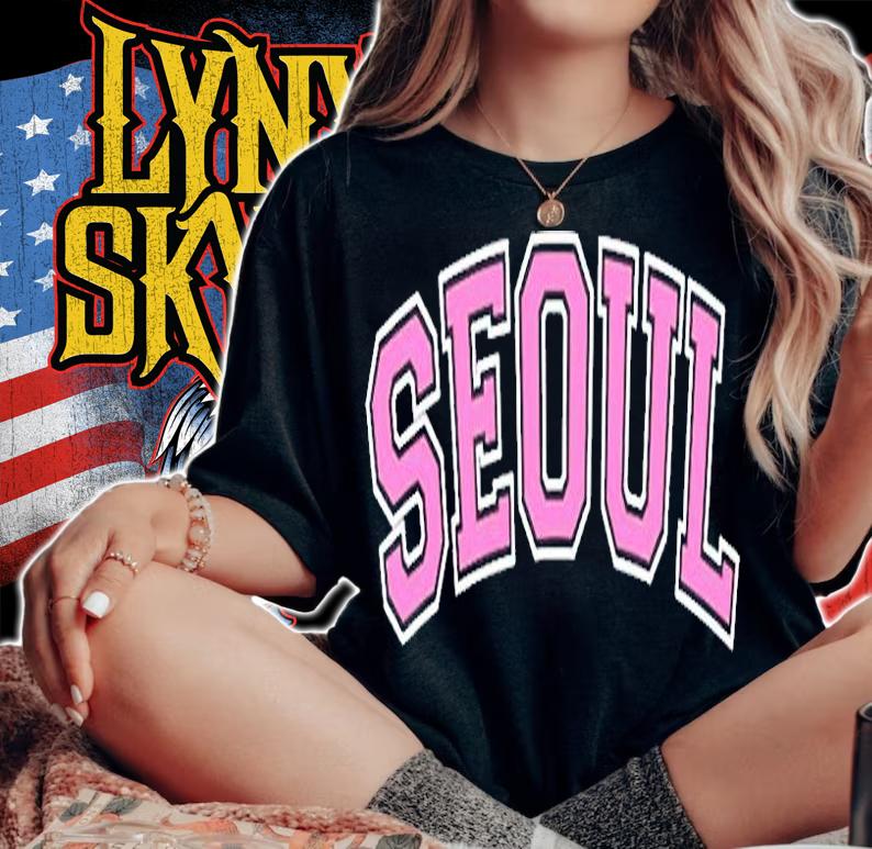 Seoul South Korea Varsity Style Pink Text T-Shirt