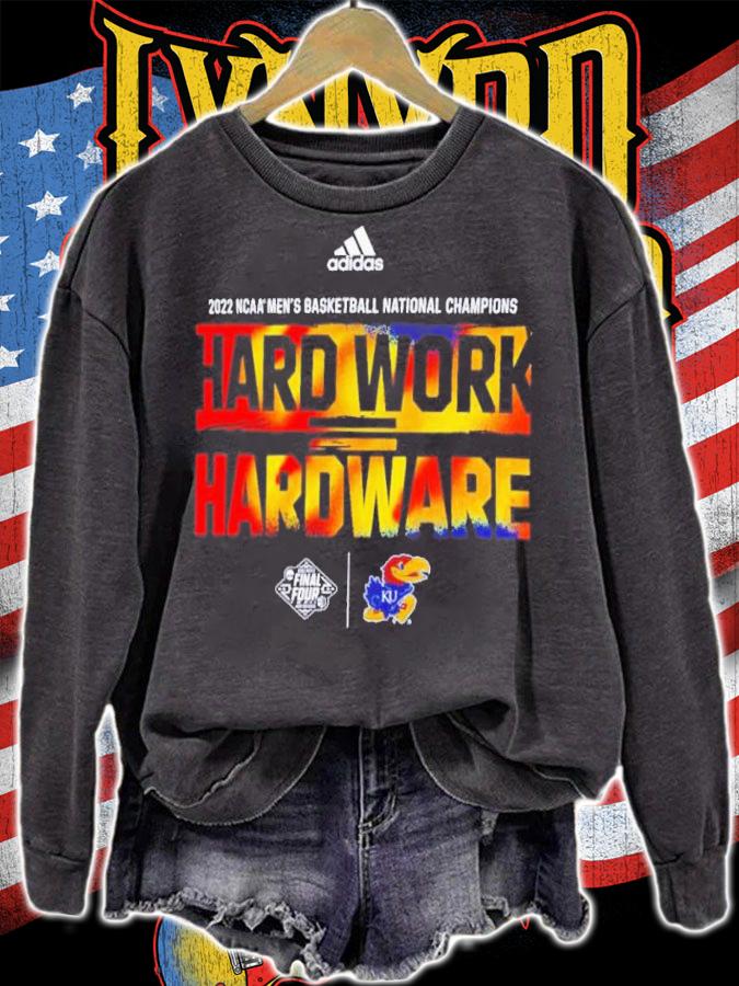Kansas Jayhawks Adidas Hard Work Hardware NCAA Men's Basketball National Champions 2022 Shirt