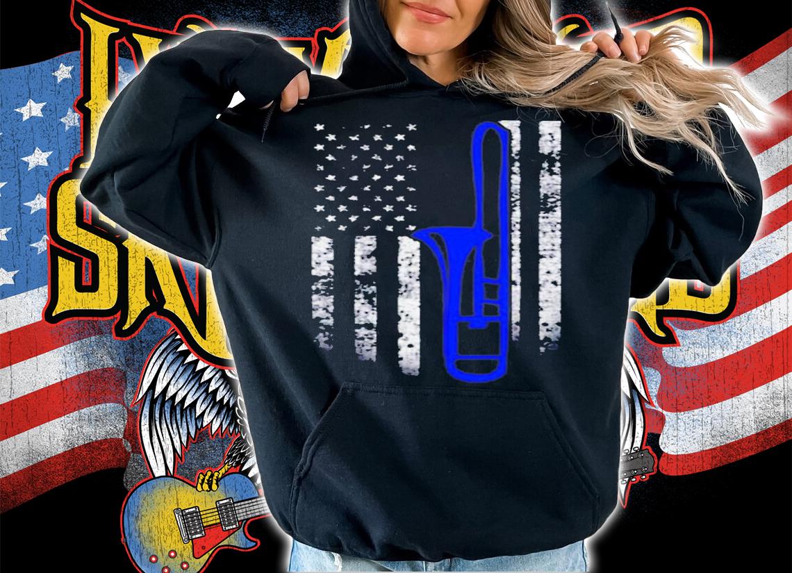 Trombone American Flag Shirt Blue Trombone Flag T-Shirt