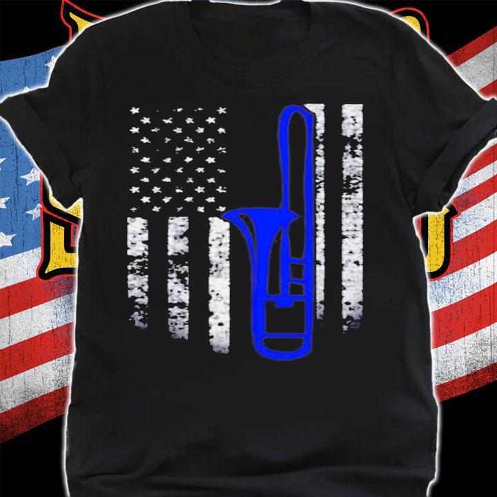 Trombone American Flag Shirt Blue Trombone Flag T-Shirt