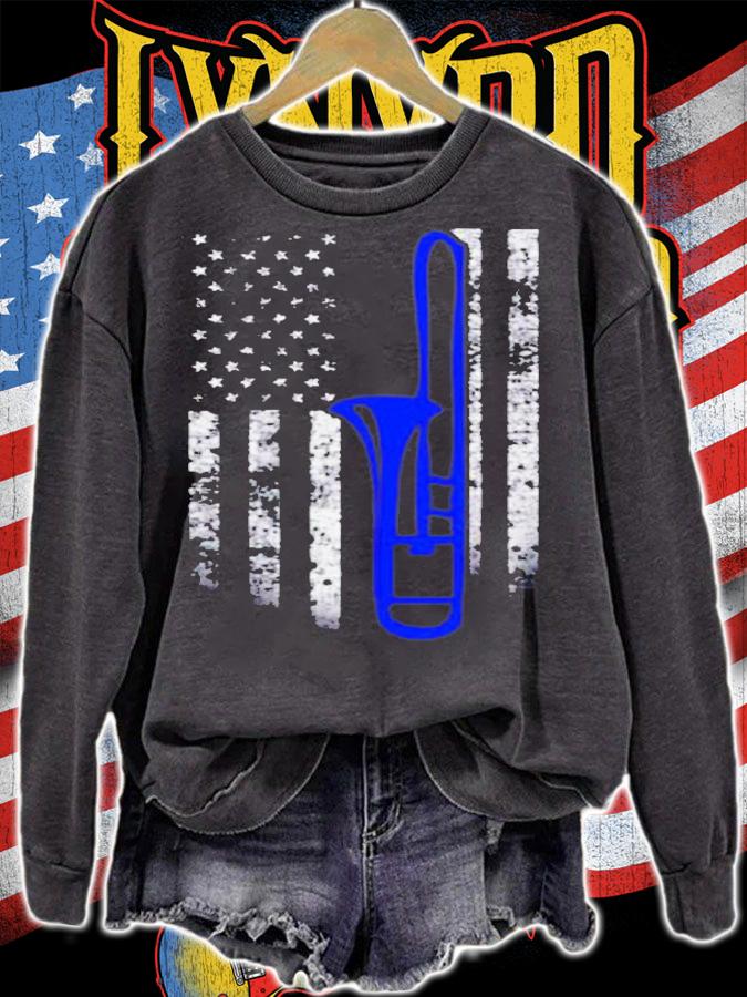 Trombone American Flag Shirt Blue Trombone Flag T-Shirt
