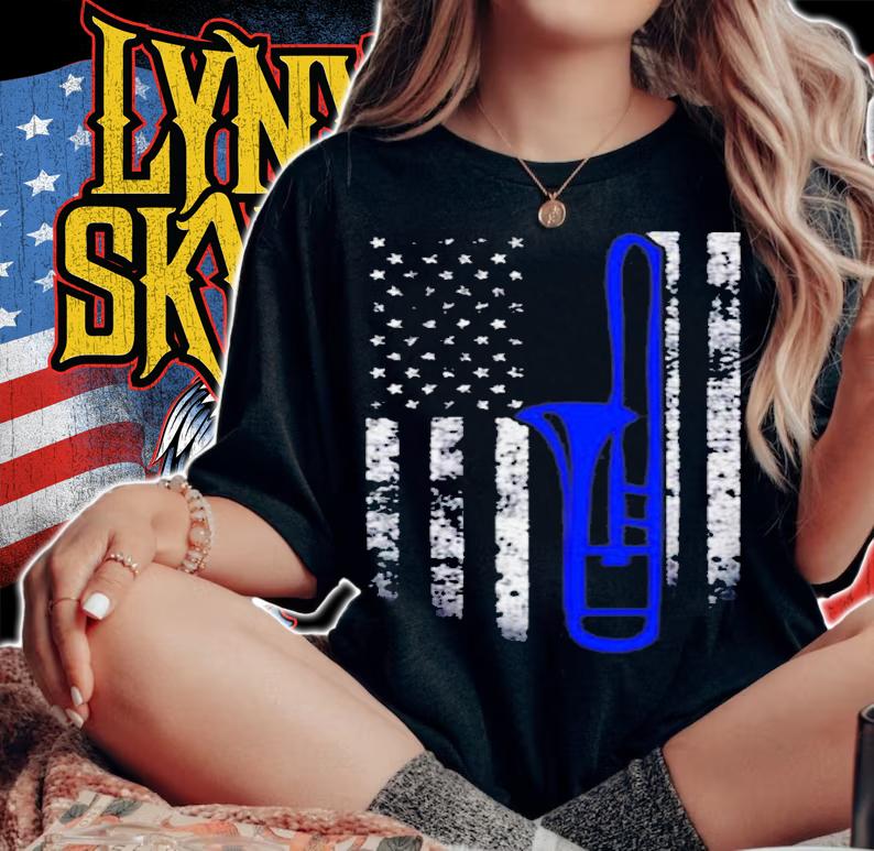 Trombone American Flag Shirt Blue Trombone Flag T-Shirt