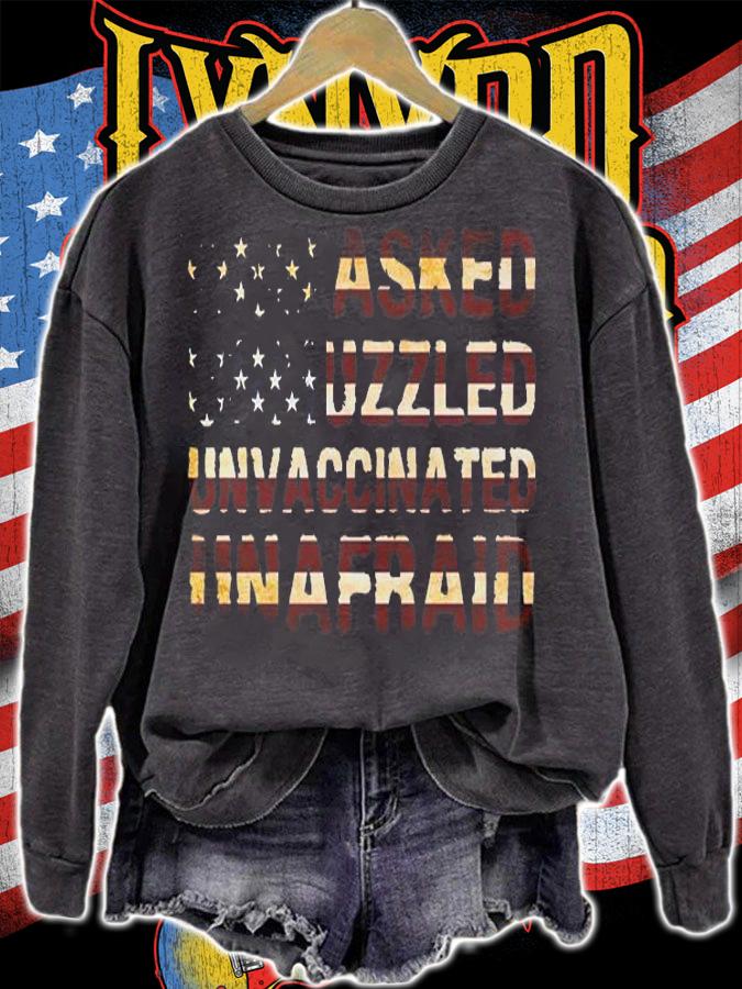 Unmasked Unmuzzled Unvaccinated Unafraid USA Flag Retro T-Shirt sweatshirt