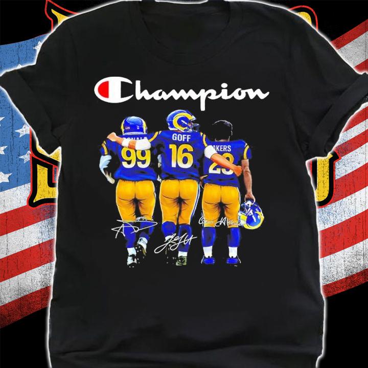Los Angeles Rams Aaron Charles Donald Vs Jared Goff And Cam Akers Signatures Shirt