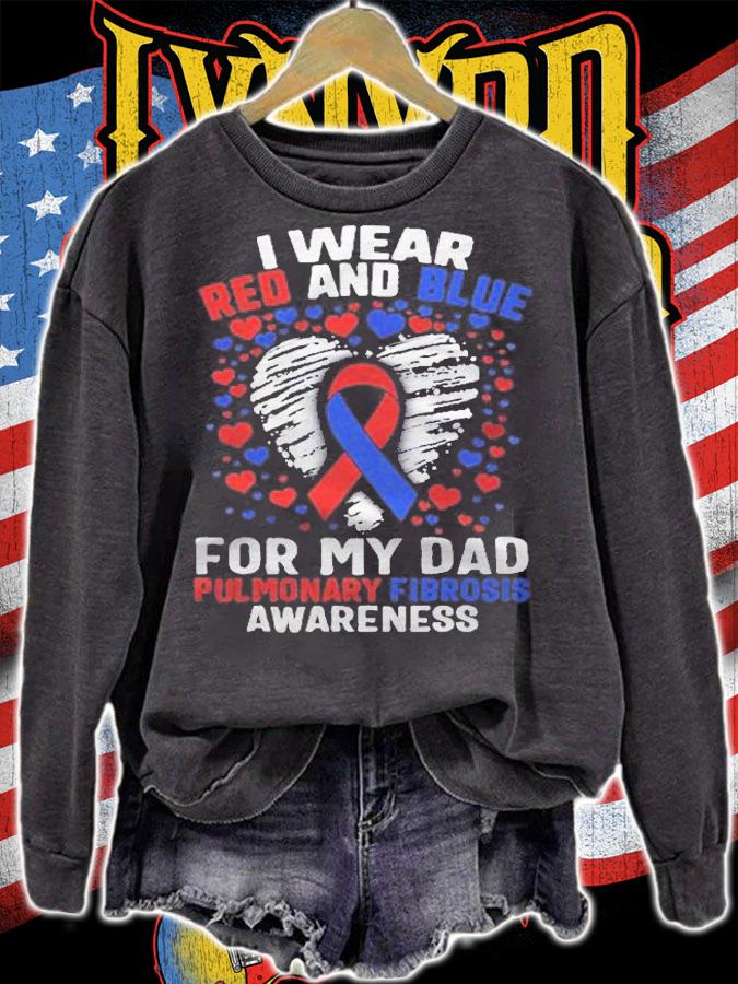 Pulmonary Fibrosis I Wear Red Blue For Dad Awareness Ribbon Shirt