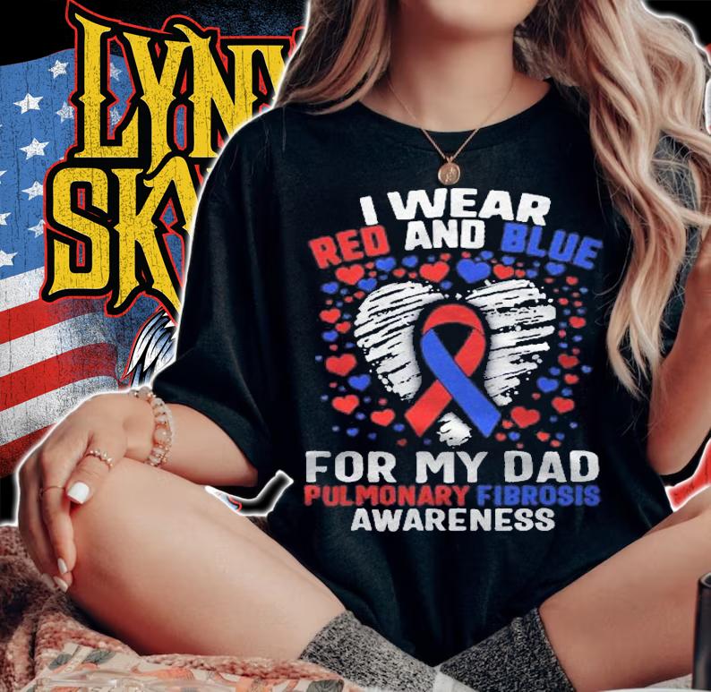 Pulmonary Fibrosis I Wear Red Blue For Dad Awareness Ribbon Shirt