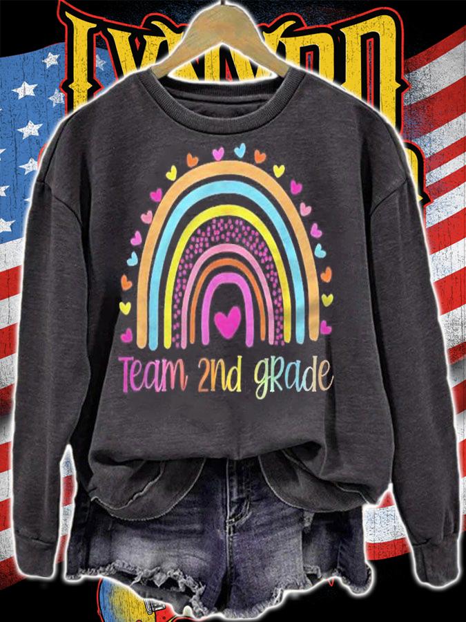 Second Team 2Nd Grade Teacher Rainbow Shirt