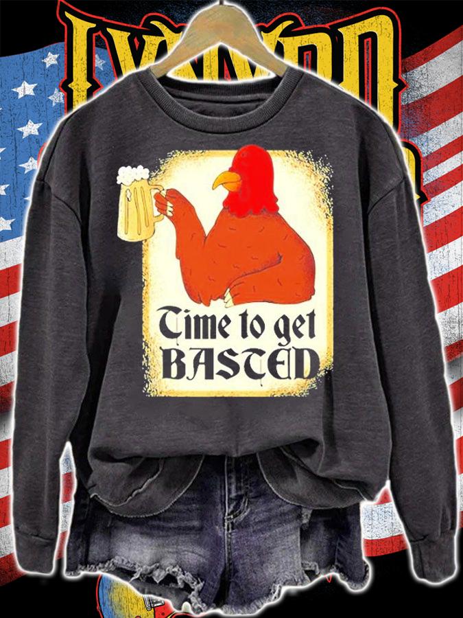 Vintage Turkey Time To Get Basted Funny Thanksgiving Mens T-Shirt sweatshirt