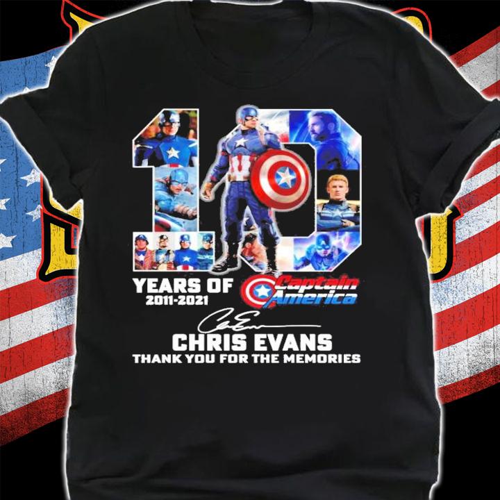 10 years 2011 2021 Captain America Chris Evans Signatures Thank You For The Memories t-shirt