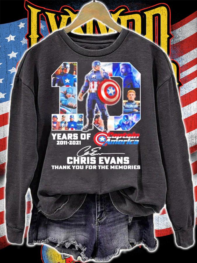 10 years 2011 2021 Captain America Chris Evans Signatures Thank You For The Memories t-shirt