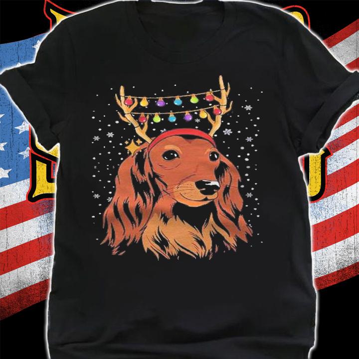 Dachshund Long Hair Reindeer Christmas Tree Lights Xmas Gift Shirt shirt