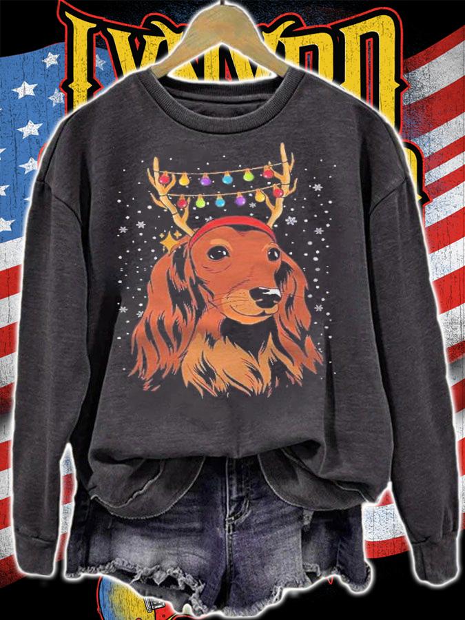 Dachshund Long Hair Reindeer Christmas Tree Lights Xmas Gift Shirt sweatshirt