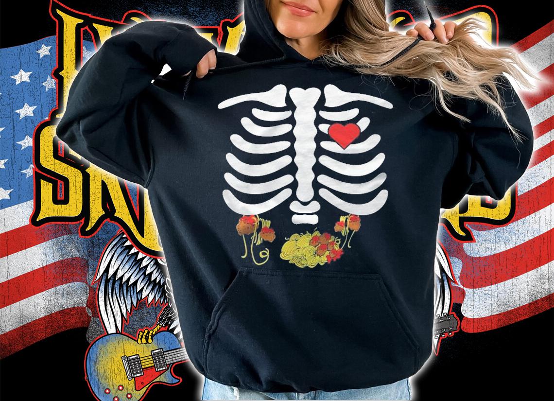 Halloween Skeleton Food Belly Spaghetti Meatballs T-shirt