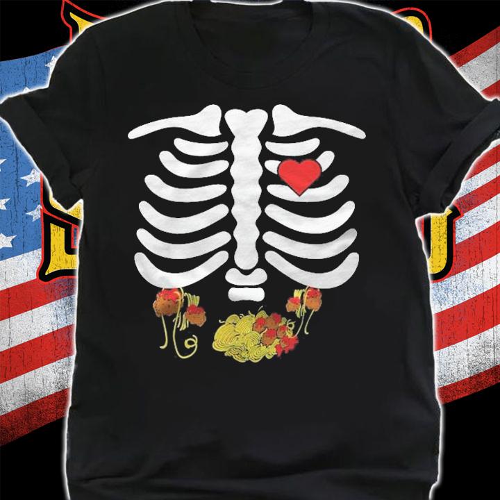 Halloween Skeleton Food Belly Spaghetti Meatballs T-shirt