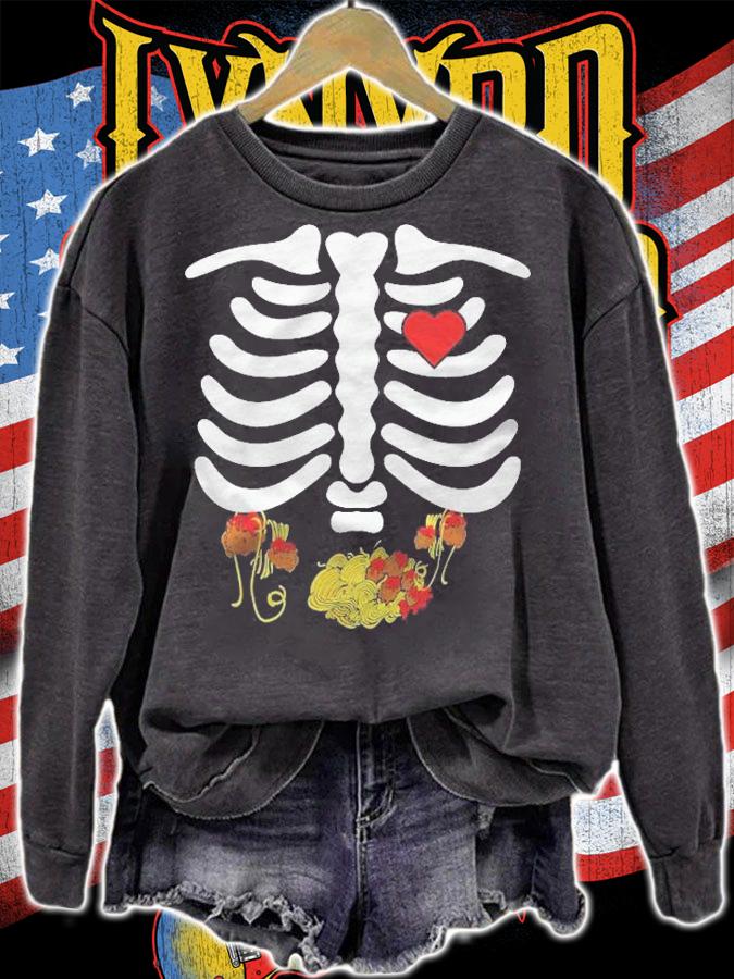 Halloween Skeleton Food Belly Spaghetti Meatballs T-shirt