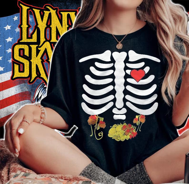 Halloween Skeleton Food Belly Spaghetti Meatballs T-shirt