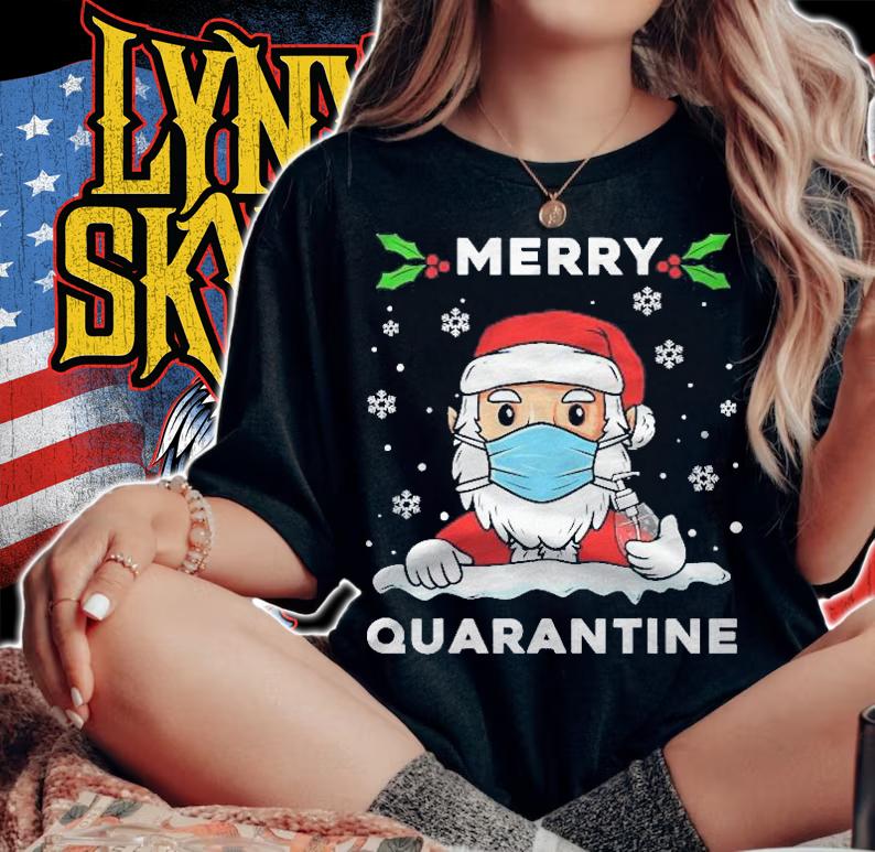 Merry Quarantine Christmas Santa Claus Funny Family Xmas T-shirt
