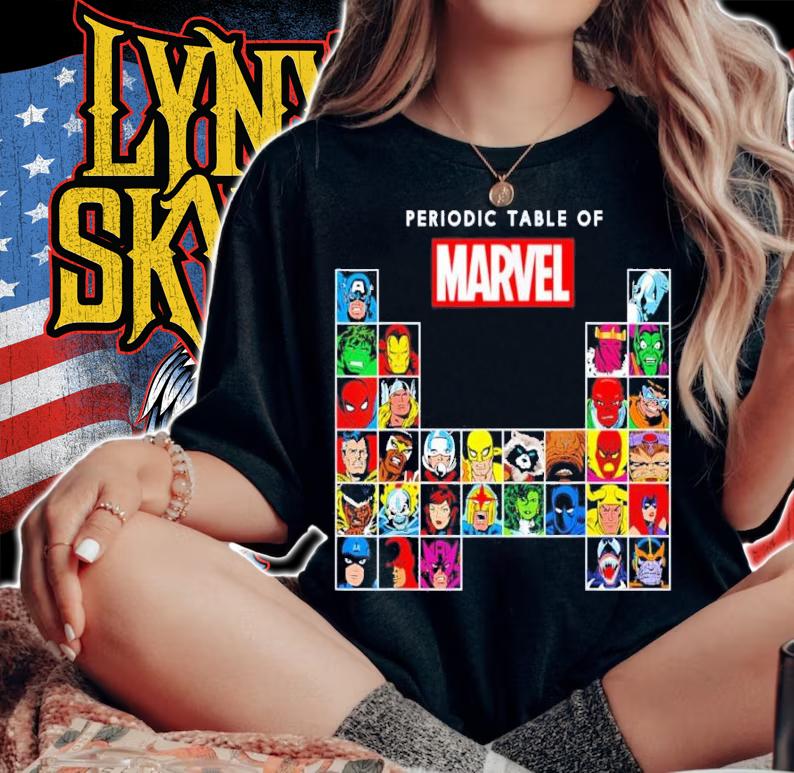 Marvel Periodic Table Of Heroes And Villains Retro Shirt woman shirt