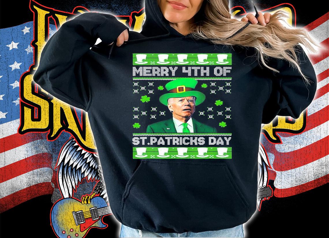 Merry 4th Of St Patricks Day Joe Biden Leprechaun Hat Clover T-Shirt
