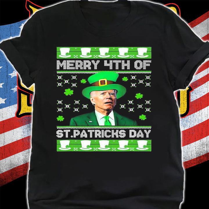 Merry 4th Of St Patricks Day Joe Biden Leprechaun Hat Clover T-Shirt