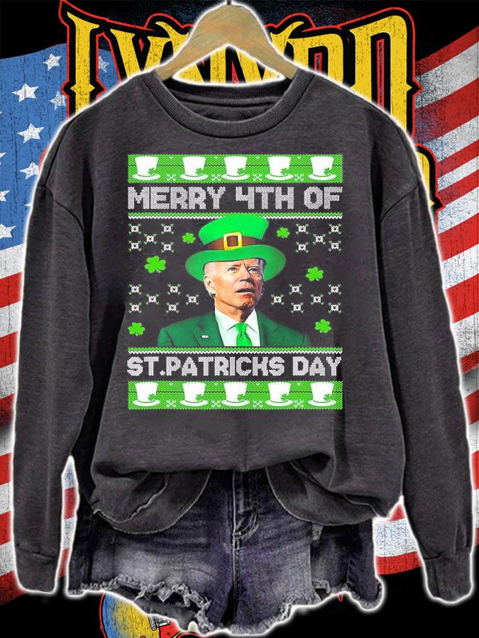 Merry 4th Of St Patricks Day Joe Biden Leprechaun Hat Clover T-Shirt