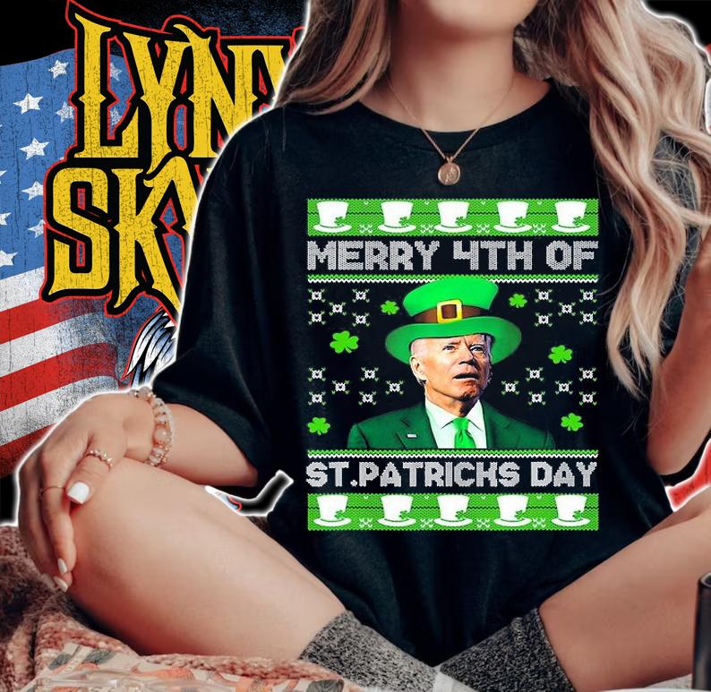 Merry 4th Of St Patricks Day Joe Biden Leprechaun Hat Clover T-Shirt