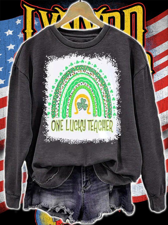 St Patricks Day One Lucky Teacher Green Shamrock T-Shirt sweatshirt