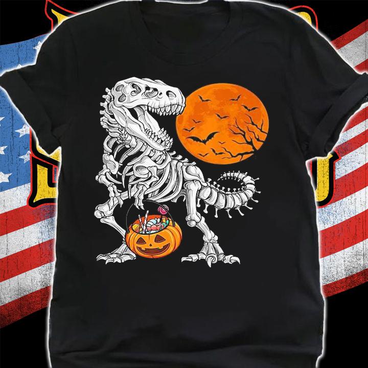 Halloween Dinosaur Skeleton T-Rex scary T-shirt