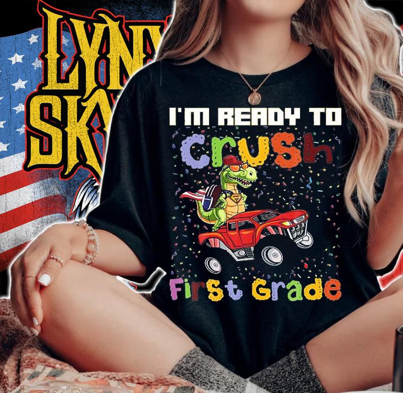 Monster Truck Dinosaur Boys, IM Ready To Crush First Grade T-Shirt woman shirt