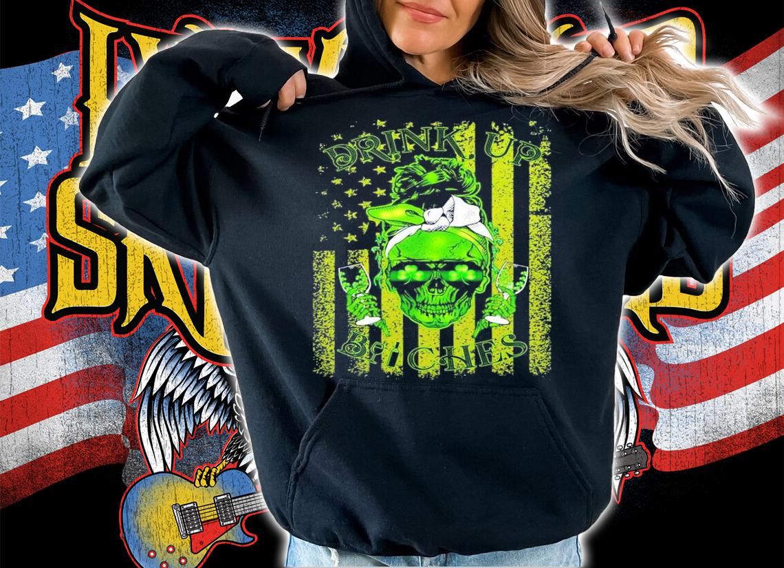 St.Patricks Day Skull drink up Bitches American Flag shirt hoodie