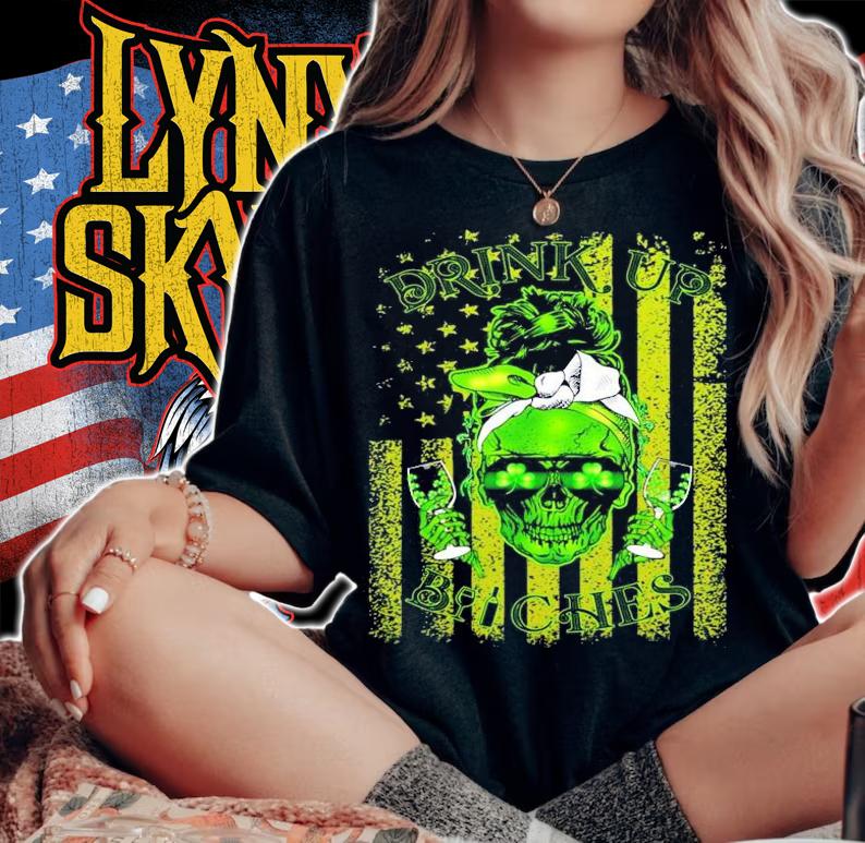 St.Patricks Day Skull drink up Bitches American Flag shirt woman shirt