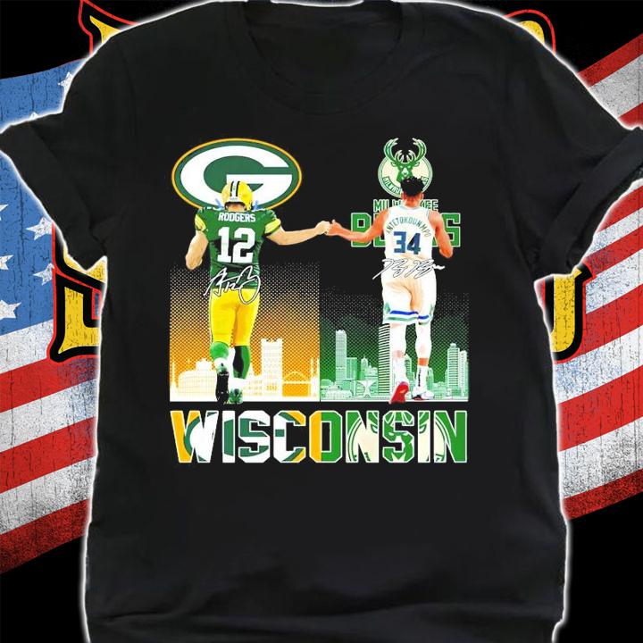 Wisconsin Rodgers vs Antetokounmpo signature shirt