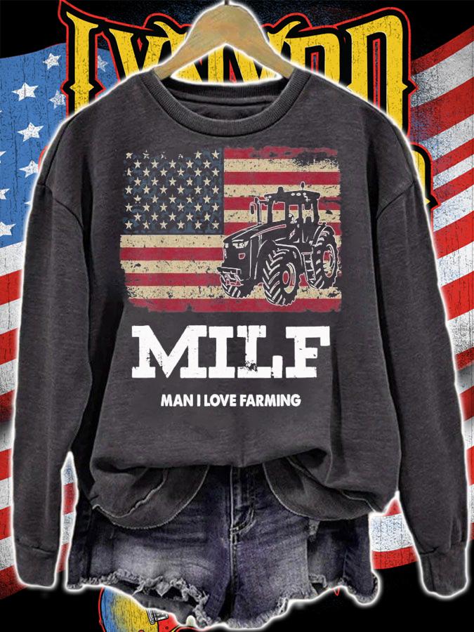American Flag milf man I love farming shirt